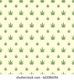 Seamless Cannabis Pattern with leaves of different sizes.