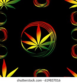 Seamless cannabis pattern on black background abstract symbol