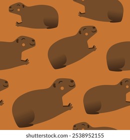 Patrón de capibara sin fisuras, ilustración de stock de Vector plano con capibaras felices como un patrón interminable o fondo naranja