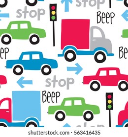 seamless car cartoon pattern vector illustration