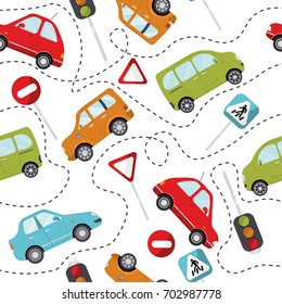 seamless car cartoon pattern vector illustration
