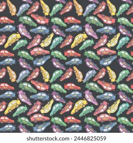 Seamless car pattern. Cartoon car background. Racing illustration
