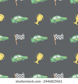 Seamless car pattern. Cartoon car background. Racing illustration