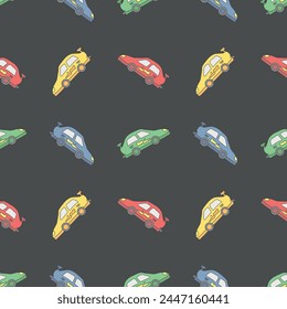 Seamless car pattern. Cartoon car background. Racing illustration