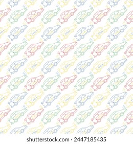 Seamless car pattern. Cartoon car background. Racing illustration