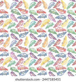 Seamless car pattern. Cartoon car background. Racing illustration