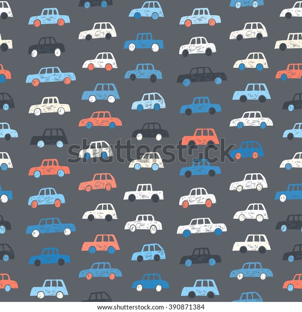 Seamless car pattern.
Vector background.