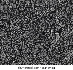 Seamless Car spare Parts pattern Tiles. Hand drawn contour details  isolated on the white background image.