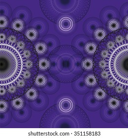 Seamless card with decorative black and white pattern in semicircles on dark purple background 