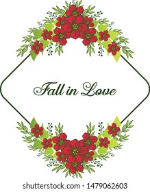 Seamless card fall in love, romantic, with decoration pattern art of leaf floral frame. Vector