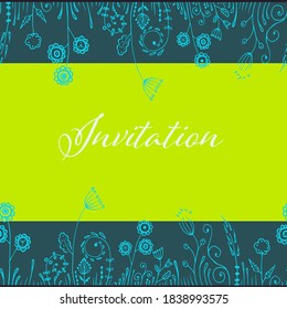 Seamless card with flowers leaves abstract doodle hand drawn lines