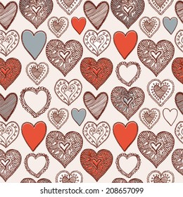 Seamless card with grunge vector hearts. Design elements. Valentine background. Abstract background. Hand drawn. Grunge heart. Abstract shape