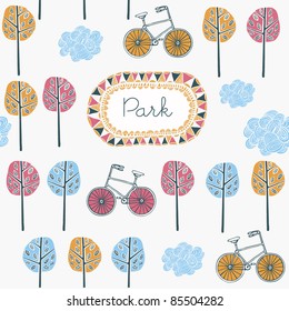 seamless card with park and bicycles