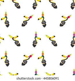 seamless card, postcard, pineapple, toucan. Hello summer tropical background