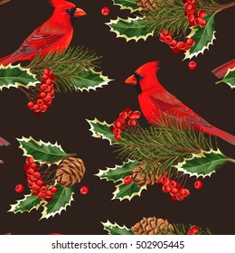 Seamless cardinal and holly