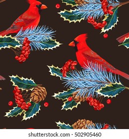 Seamless cardinal and holly