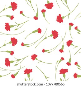 Seamless carnation flowers pattern on white background.