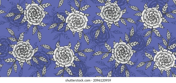 Seamless carnation flowers pattern, very peri background, greeting card, wallpaper