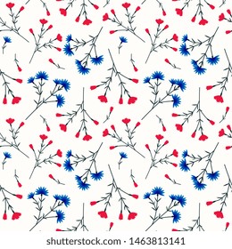 Seamless carnations and cornflowers pattern