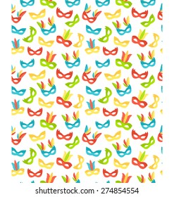 Seamless carnival masks pattern isolated on white background