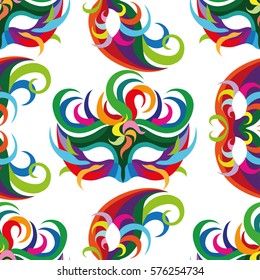 Seamless carnival masks pattern isolated on white background