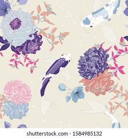 Seamless Carp Fish Vector Botanical Background