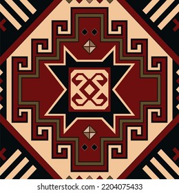 Nahtloser Teppich, rot, dunkelblau, grün. Traditionelles Muster. Ethnische Azteken-Muster. Tapete. Persischer Teppich.