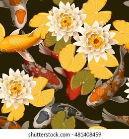 Seamless carps and lotus