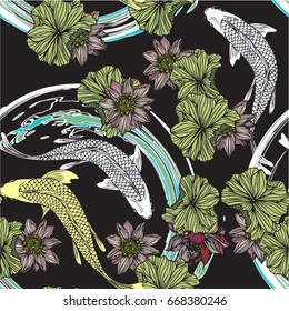Seamless carps and lotus