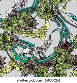 Seamless carps and lotus