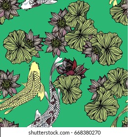 Seamless carps and lotus