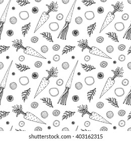 Seamless carrot pattern. Hand drawn doodle vegetables.