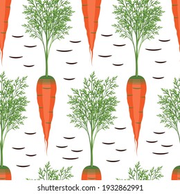 patrón de zanahoria sin costura sobre fondo blanco. puede utilizarse para el registro de productos vegetales 
en agricultura. plano plano. ilustración vectorial de stock. EPS 10.