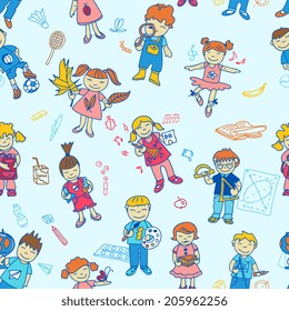 Seamless of carton doodle cute study education back to school kids in color vector illustration