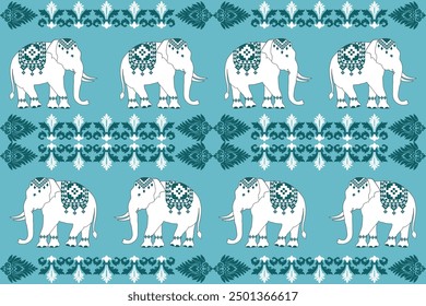 A seamless cartoon animal pattern featuring elephants, perfect for kids,elephants pattern,traditional ethnic, fabric pattern for textiles, rugs, wallpaper, clothing, sarong, batik, wrapping,damask