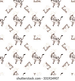 Seamless cartoon baby zebra pattern with handmade sign zebra and sparkles for your design