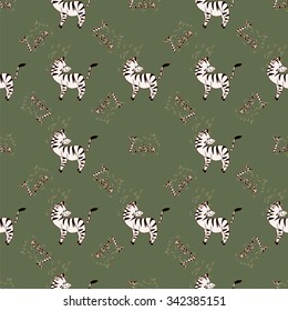 Seamless cartoon baby zebra pattern with handmade sign zebra and sparkles for your design