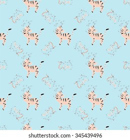 Seamless cartoon baby zebra pattern with handmade sign zebra and sparkles for your design