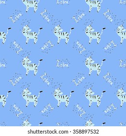 Seamless cartoon baby zebra pattern with handmade sign zebra and sparkles for your design