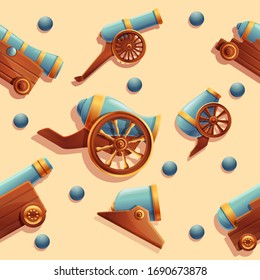 nahtlose Cartoon-Hintergrund mit alten Kanonen, Vektorillustration-Illustration