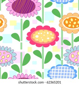 Seamless cartoon background with art flowers
