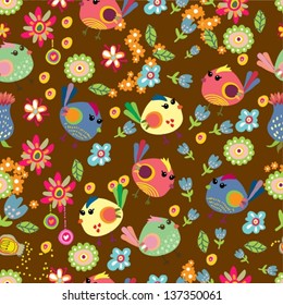 Seamless cartoon Background with color Birds, beautiful Vector illustration