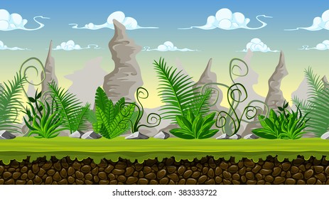 Seamless cartoon background for game design, vector illustration with separate layers