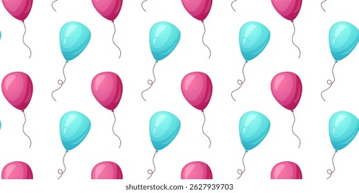 Seamless cartoon balloon pattern with pink and blue party balloons. Colorful festive background for birthday, celebration, textile, wrapping paper, wallpaper or web design. Vector illustration.