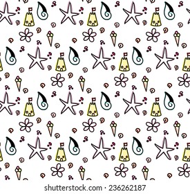 A seamless cartoon beach themed vector pattern