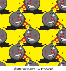 seamless cartoon bomb pattern on yellow background. Vector image eps 10