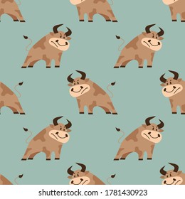 Patrón de toros de caricatura sin foco. Ilustración del vector