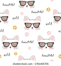 Seamless cartoon cat pattern. Baby print, kids textile.