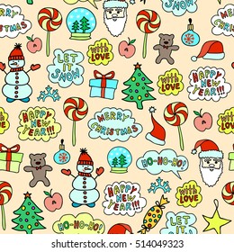 Seamless Cartoon Christmas Pattern On The Pink Background