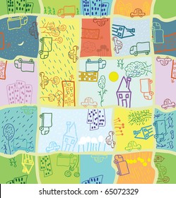 seamless cartoon citizen pattern with different season & weather